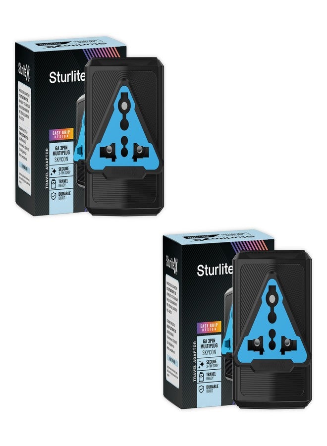 Sturlite Skycon 3 Pin Plug| 2-Pin & 3-Pin Socket| 6 Amps Universal AC Travel Adapter| Strong Polycarbonate Body Socket| Compact Converter Plug for Travel, Home & Office Use - (Black) (Pack of 2) - Image 1
